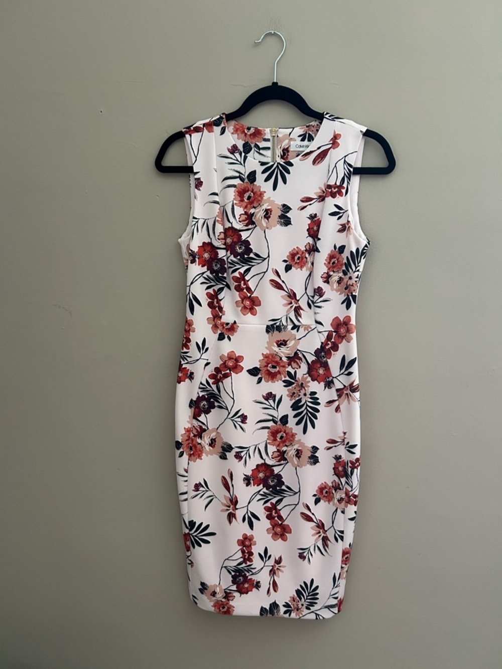 Calvin Klein White Midi Dress with Red Floral Print